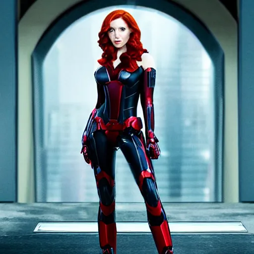 Image similar to A still photograph of Amouranth as Black Widow in Iron Man 2,