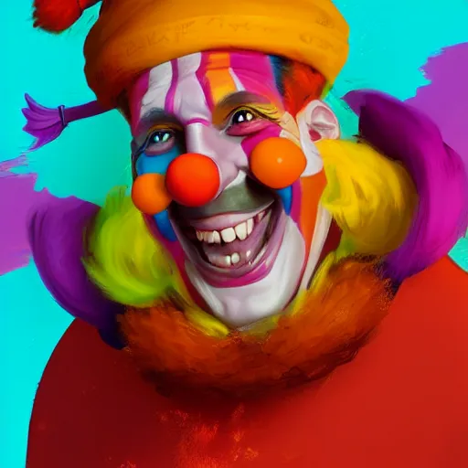 Prompt: Portrait of a colorful happy joyful funny clown, artstation, cgsociety, masterpiece