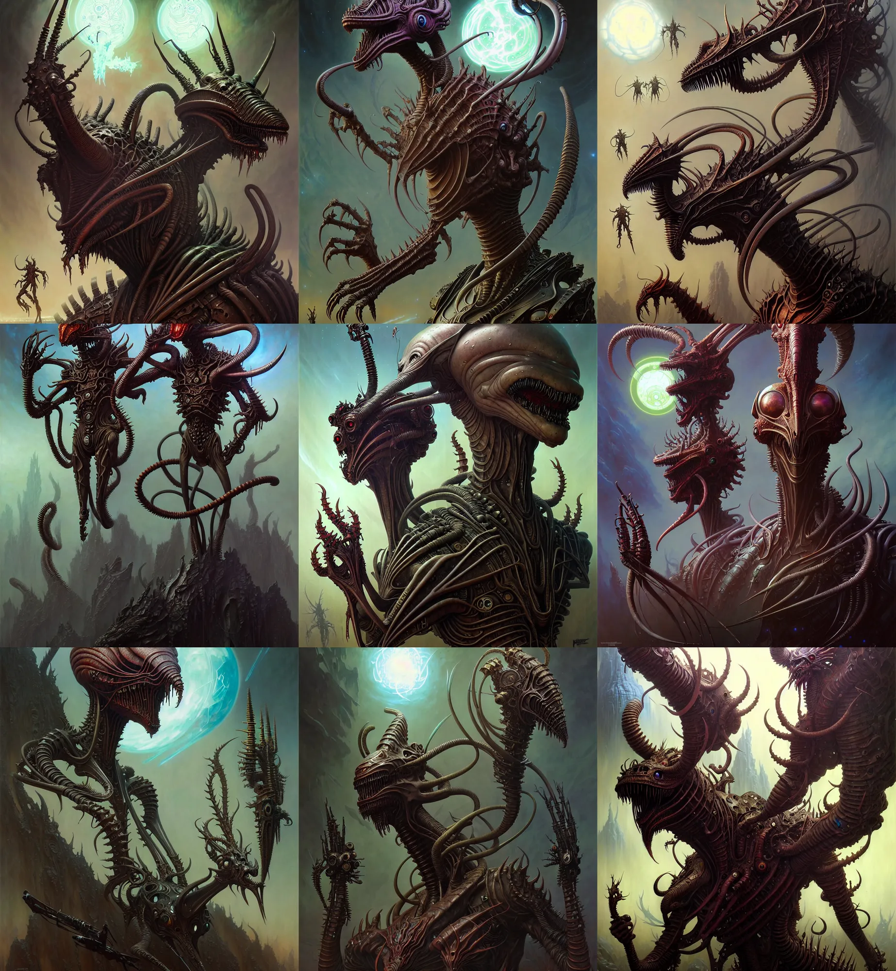 Prompt: fantasy alien character portrait, ultra realistic, wide angle, intricate details, district 9 artifacts, highly detailed by peter mohrbacher, wayne barlowe, boris vallejo, hajime sorayama aaron horkey, gaston bussiere, craig mullins