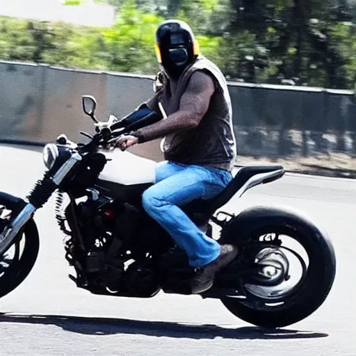 Image similar to Mark Zuckerbeg plays Terminator, rides a Harley motorobike, action scene