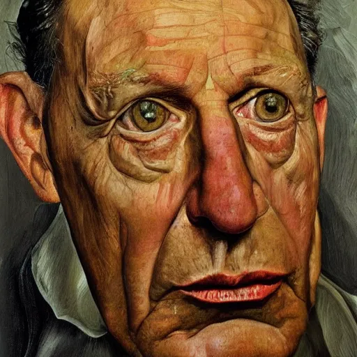 Prompt: high quality high detail painting by lucian freud, hd, exaggerated portrait of a lord, photorealistic lighting