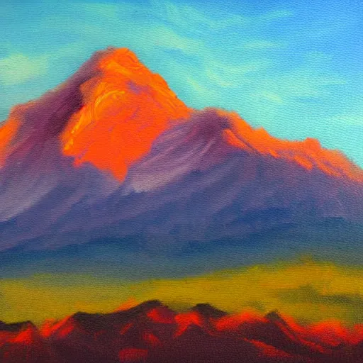 Image similar to beautiful mountain and a rising sun oil painting by spencergore