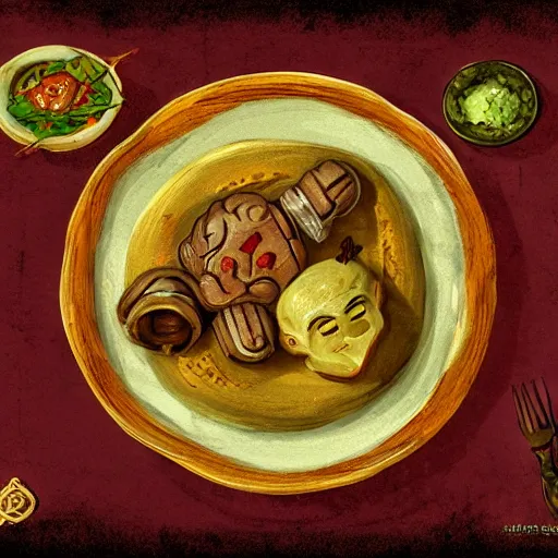 Image similar to a plate of unusual dwarven cuisine, rpg item, fantasy concept art