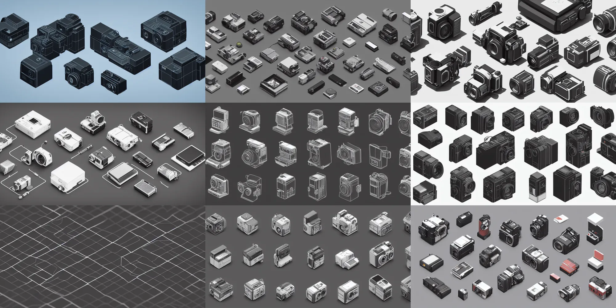 Prompt: Isometric 3d octane render of film camera icons