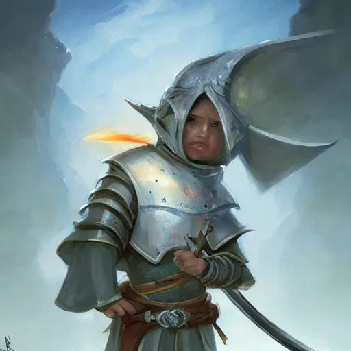 Prompt: cute little knight, wielding a magic sword, tiny, small, short, wizard robes, adorable, pretty, beautiful, dnd character art portrait, matte fantasy painting, deviantart artstation, by jason felix by steve argyle by tyler jacobson by peter mohrbacher, cinema,