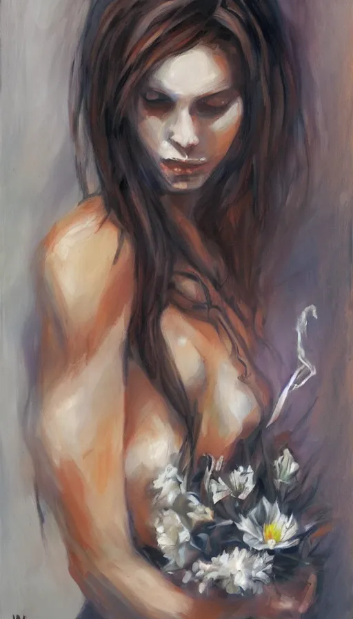 Prompt: life and death mixing together, by emilia wilk