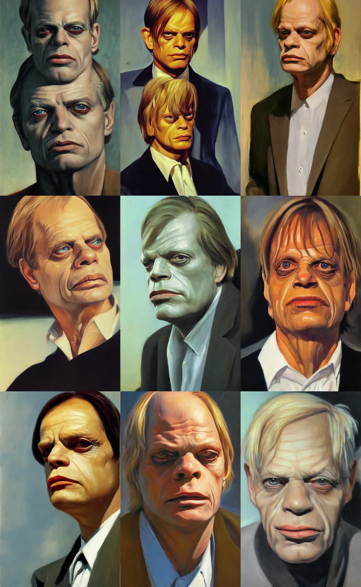 Prompt: ultra detailed beautiful portrait painting of klaus kinski, front view, oil painting, by edward hopper