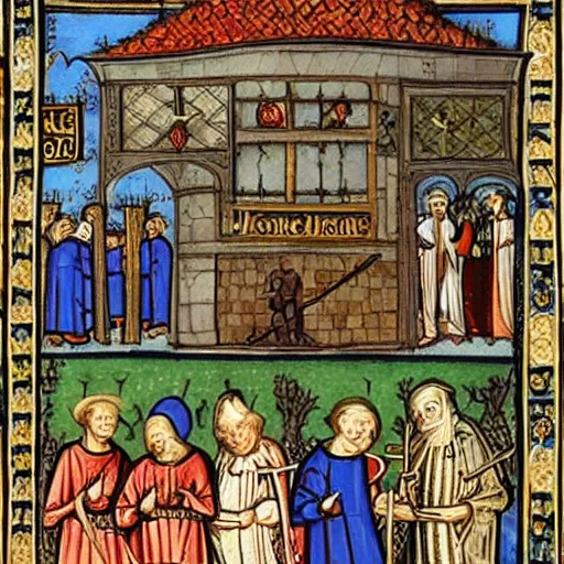Image similar to where's waldo, illuminated medieval art