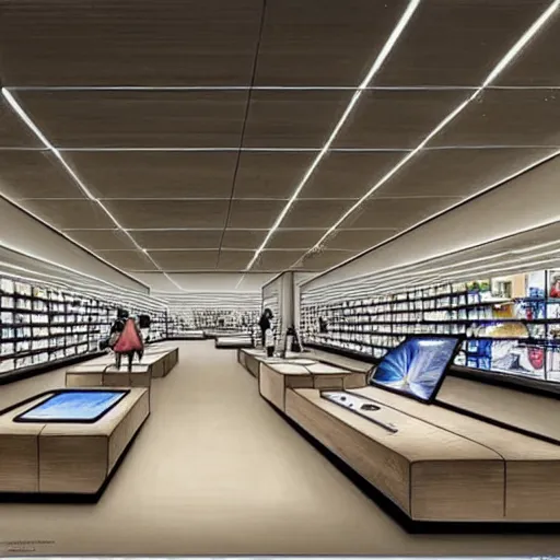 Image similar to (2030s flagship retail interior Samsung Microsoft Apple.) by Jean-Baptiste Monge !!!!!!!!!!!!!!!!!!!!!!!!!!!