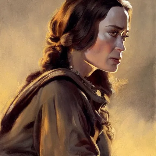 Prompt: ultra realistic portrait painting of emily blunt as a western outlaw, art by frank frazetta, 4 k, ultra realistic, highly detailed, epic lighting
