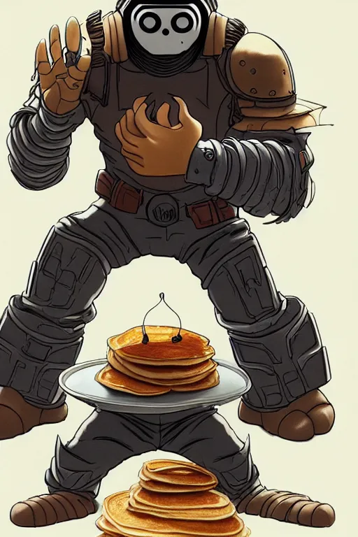 Prompt: mf doom making pancakes, animation pixar style, by pendleton ward, magali villeneuve, artgerm, rob rey and kentaro miura style, golden ratio, trending on art station