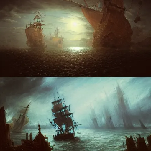 Prompt: a beautiful digital illustration painting of a detailed haunted pirate ship by benoit b. mandelbrot, steven belledin, martin johnson heade, lee madgwick, caspar david friedrich, and david rios ferreira. 8 k resolution trending on artstation concept art digital illustration