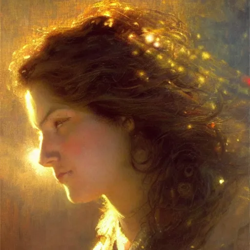 Image similar to a woman with wavy brown hair summons a ball of light into her hands. dramatic. cinematic. holy. saintly. demigod. detailed. sharp. photo realistic. realism. gaston bussiere. phil hale