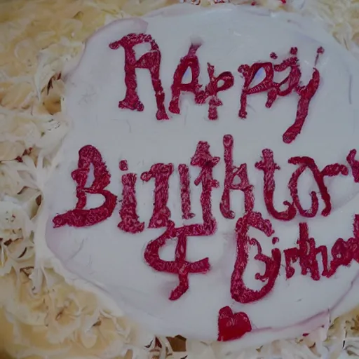 Prompt: ' happy birthday'written on a cake, photorealism