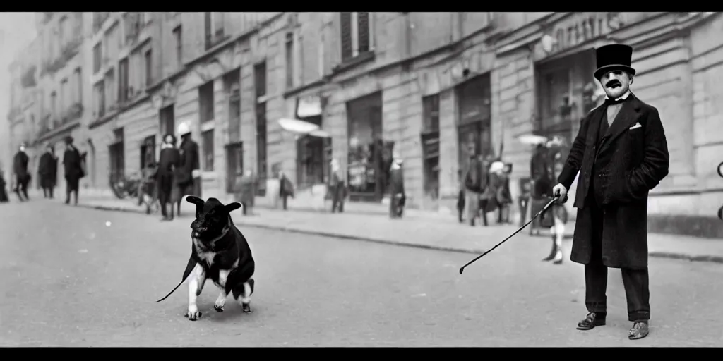 Image similar to a jaunty dog wearing a bowler hat in 1 9 3 0 paris france