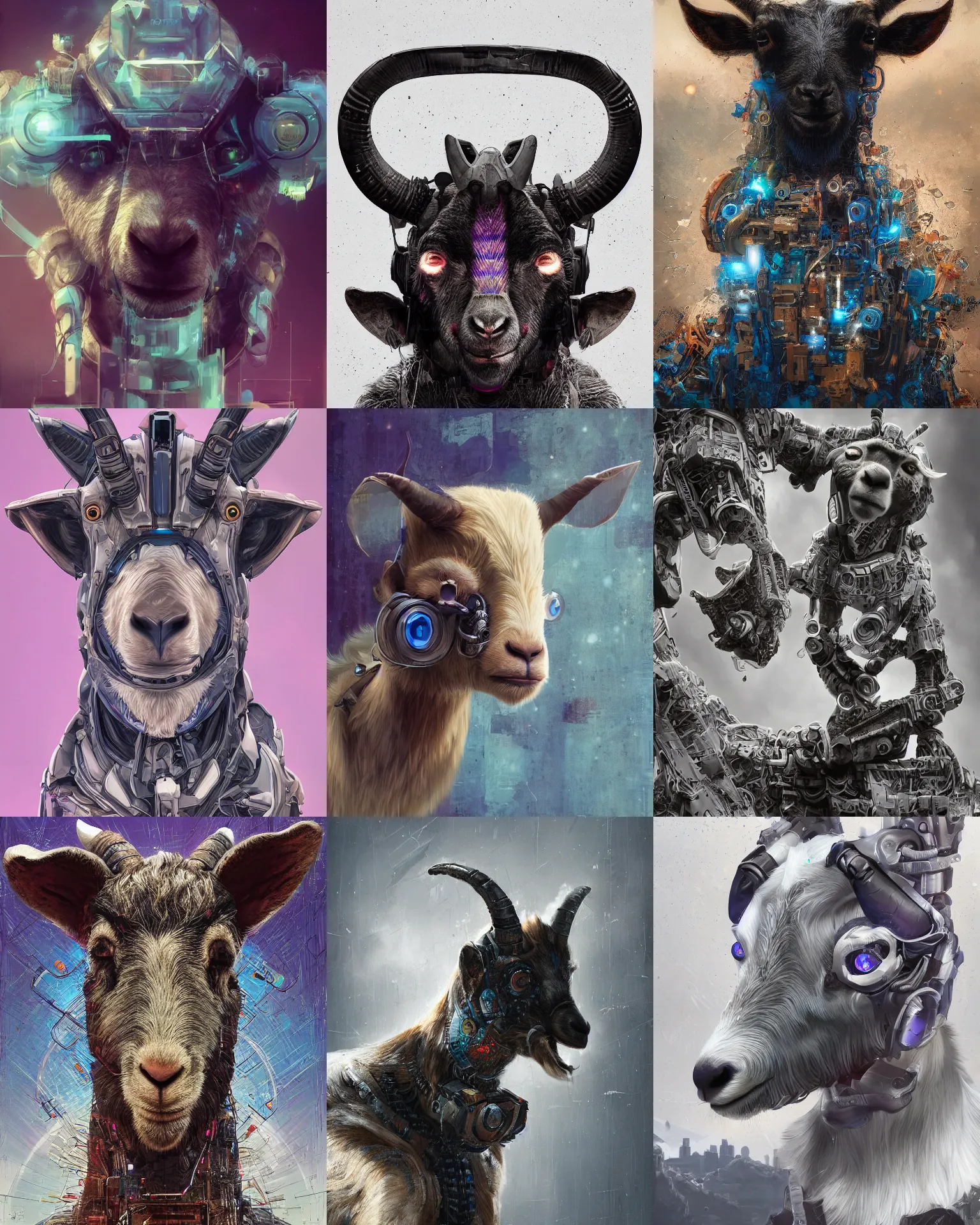 Prompt: portrait of a cute goat as a cyborg. intricate abstract. intricate artwork. by tooth wu, wlop, beeple, dan mumford. octane render, trending on artstation, greg rutkowski very coherent symmetrical artwork. cinematic, hyper realism, high detail, octane render, 8 k, iridescent accents