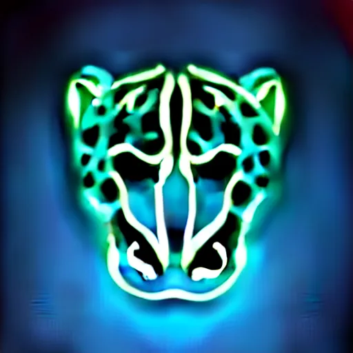 Image similar to minimalistic vector icon of a neon blue cheetah on black background