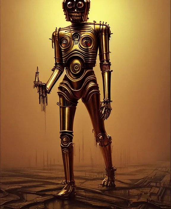 Image similar to demonic c - 3 po, by hr giger and beksinski and stephan martiniere, trending on artstation, 4 k resolution, detailed, high quality, hq artwork