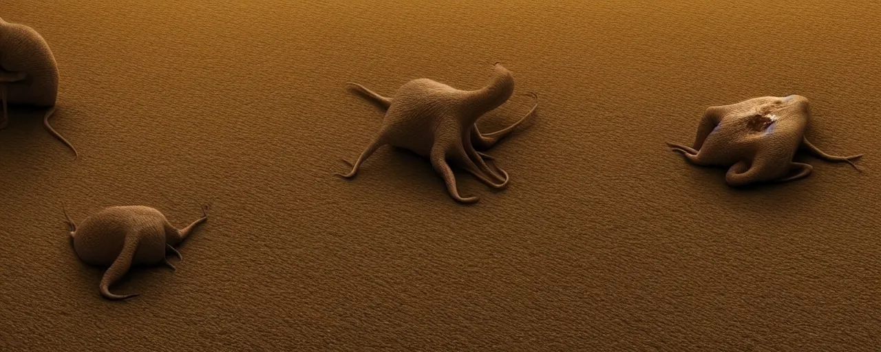 Image similar to a strange creature lies on the floor in the home room, film still from the movie directed by Denis Villeneuve with art direction by Zdzisław Beksiński, close up, telephoto lens, shallow depth of field, beautiful detailed intricate insanely detailed octane render, 8K artistic photography, photorealistic