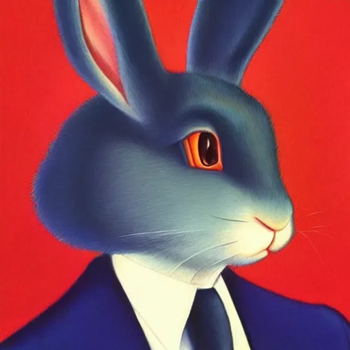 Image similar to a detective rabbit by Raphael, Hopper, and Rene Magritte. detailed, romantic, enchanting, trending on artstation.