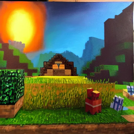 Image similar to minecraft, oil painting