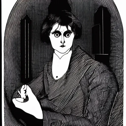 Image similar to the somnambulist from the cabinet of dr. caligari playing a large moog modular synthesizer, style of aubrey beardsley, portrait of handsome!! man playing modular synthesizer
