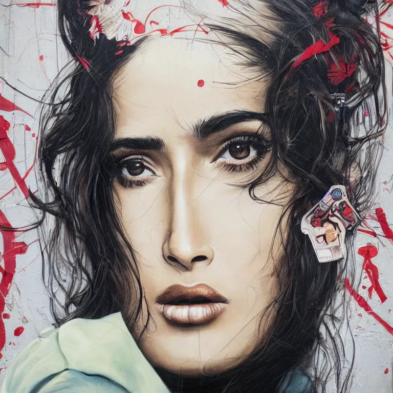 Image similar to Street-art portrait of salma hayek in style of Etam Cru, photorealism