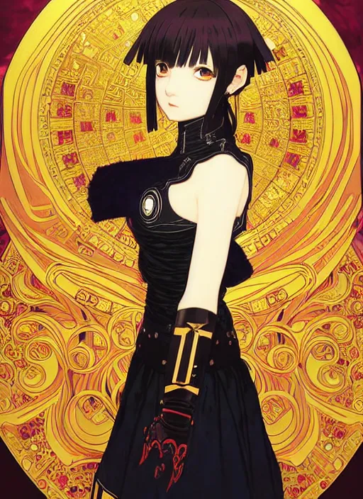 Image similar to ilya kuvshinov anime knight girl in ornate armor, last exile, murata range, fine detail, perfect anime face, dramatic lighting, dynamic composition, gustav klimt, art deco, cel shading, vivid, rich texture, ( ( ( yoshinari yoh ) ) ), alphonse mucha, ( ( ( colorful ) ) ),