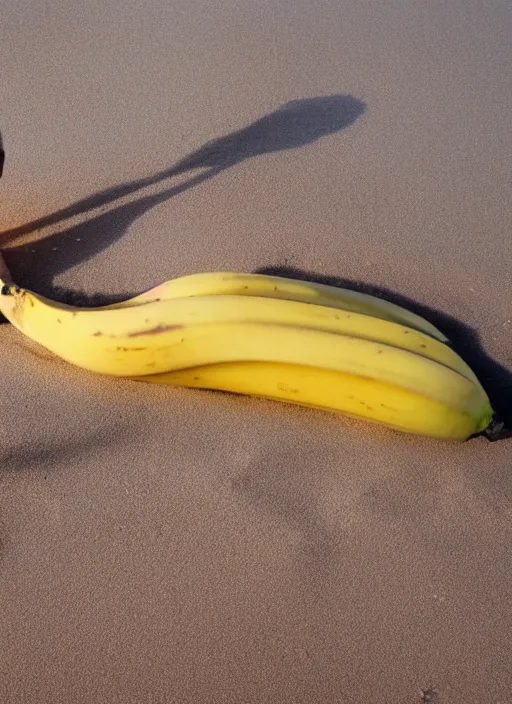 Image similar to jeff goldblum as a banana on the sand of a beach