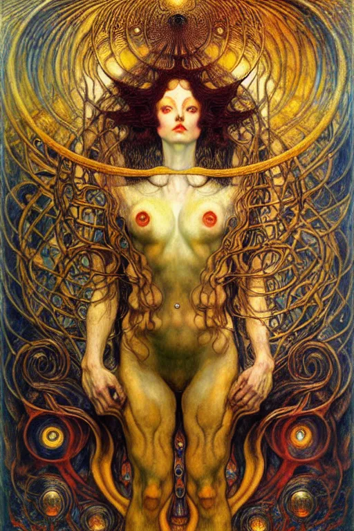 Image similar to Divine Chaos Engine by Karol Bak, Jean Delville, William Blake, Gustav Klimt, and Vincent Van Gogh, symbolist, visionary