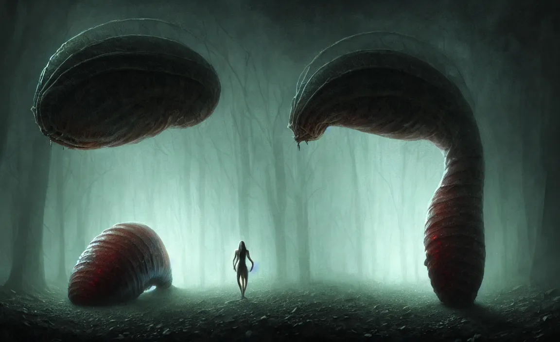 Image similar to epic professional digital art of hungry alien like giant slug, eerie atmospheric lighting, painted, detailed, dynamic lighting, foreboding, by leesha hannigan, wayne haag, reyna rochin, ignacio fernandez rios, mark ryden, iris van herpen, hdr, 8 k, epic, stunning, gorgeous, much wow, cinematic, masterpiece