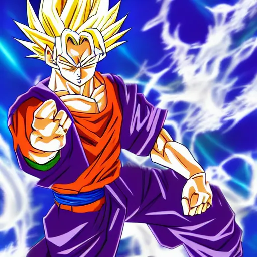 Image similar to fusion of gohan and trunks, digital art, high quality anime artstyle, intricate