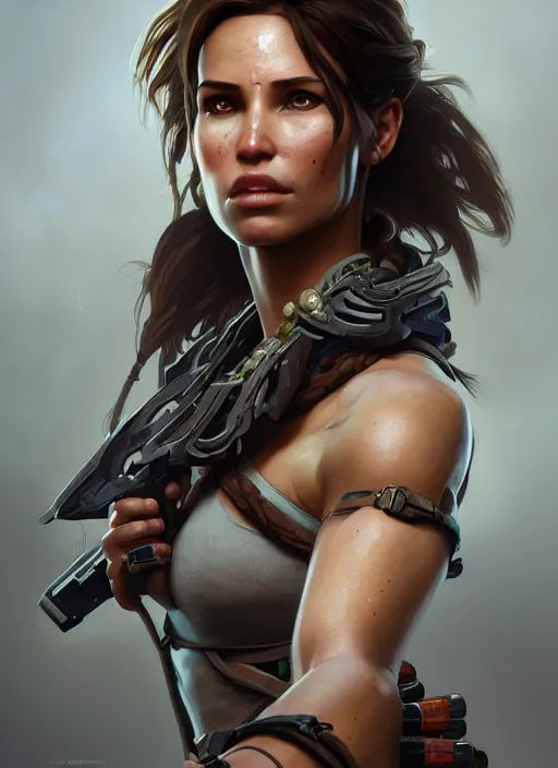 Prompt: symmetry!! portrait of lara croft, floral! horizon zero dawn machine, intricate, elegant, highly detailed, digital painting, artstation, concept art, smooth, sharp focus, illustration, art by artgerm and greg rutkowski and alphonse mucha, 8 k