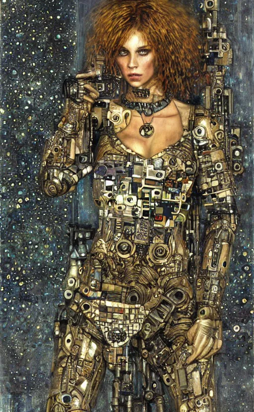 Image similar to cybernetic female supersoldier armed with laser rifle, intricate detail, klimt, royo, whealan,