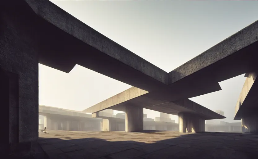 Image similar to exterior shot of utopian english brutalist chinese stronghold architecture with cinematic lighting by zaha hadid peter zumthor and renzo piano and, darek zabrocki and greg ruthkowski, simon stalenhag, cinematic, holy place, paradise, scifi, futurism, atmospheric, concept art, artstation, trending on artstation