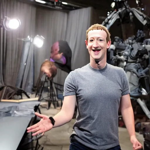 Image similar to animatronic Mark Zuckerberg, BTS photo, Stan Winston studios, detailed, 4k