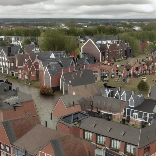 Image similar to hoogveen town center, overcast, photoreal, still from the movie batman