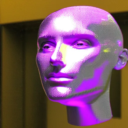 Image similar to a 3d human head made up of shiny holograms