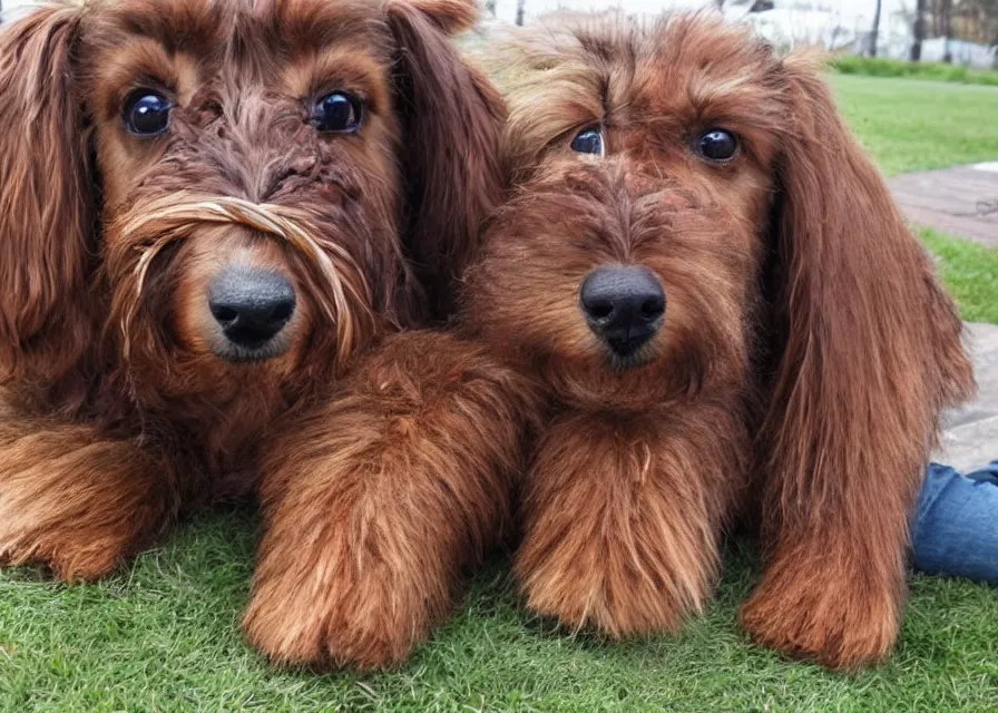 Prompt: Giant woolly dachshund with tusks