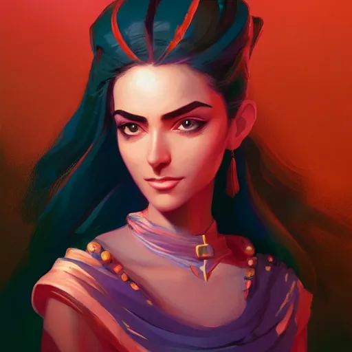 Image similar to beautiful female portrait, maya ali mage, gloomhaven, dynamic lighting, gaudy colors, octane render aesthetic, matte painting concept art, official fanart behance hd artstation by jesper ejsing, by rhads and makoto shinkai and lois van baarle and ilya kuvshinov and rossdraws