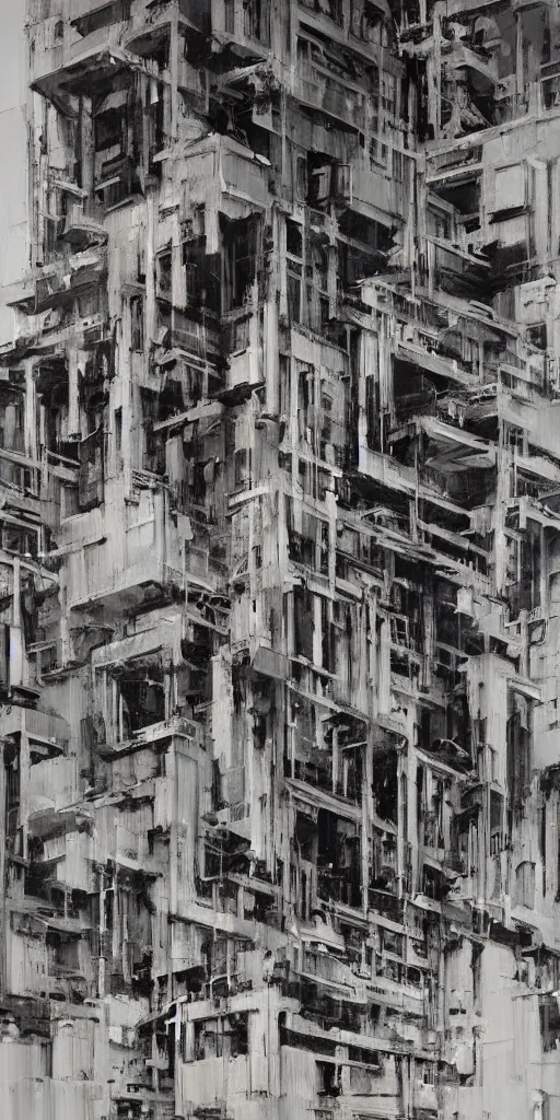Image similar to oil painting scene from brutalism architecture art by kim jung gi