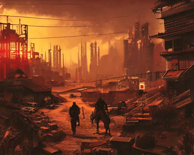 cyberpunk wild west, high detail, blade runner style