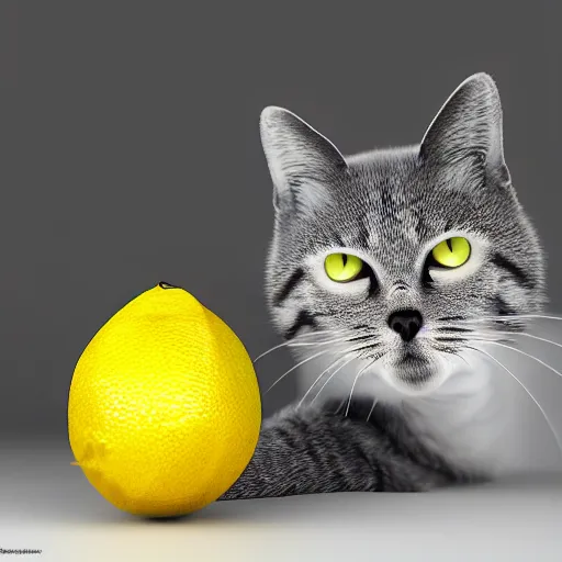 Image similar to yellow cat with the texture of a lemon, dslr, 8 k, octane beautifully detailed render, silly mood, cinematic lighting, detailed photo, masterpiece, volumetric lighting, ultra realistic, highly detailed, high quality, lossless, photorealistic