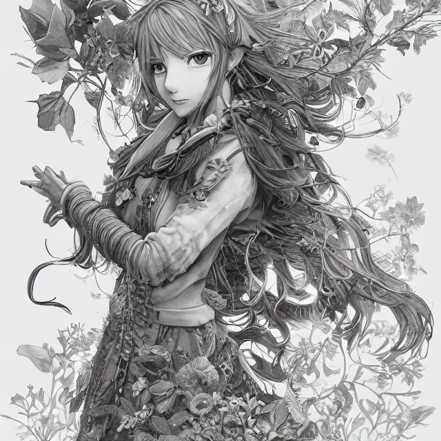 Image similar to the portrait of chaotic good female druid botanist as absurdly beautiful, gorgeous, elegant, young anime girl, an ultrafine hyperdetailed illustration by kim jung gi, irakli nadar, intricate linework, sharp focus, bright colors, octopath traveler, final fantasy, unreal engine 5 highly rendered, global illumination, radiant light, detailed and intricate environment