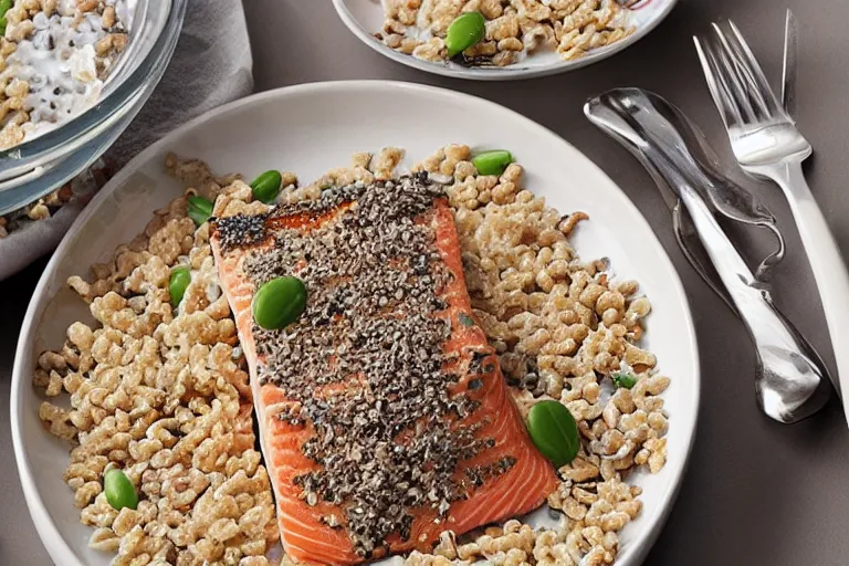 Prompt: salmon and sardine cereal