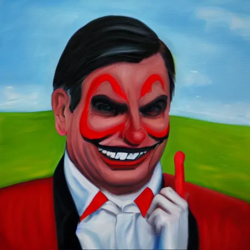 Image similar to oil canvas of jair bolsonaro as a sad clown