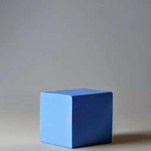 Image similar to single blue cube on studio floor, soft light