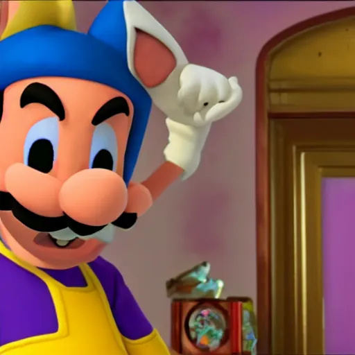 Image similar to waluigi from mario kart wearing a cat costume from peach, epic, unreal engine