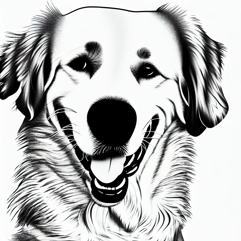 Image similar to golden retriever, white background, line cartoon, high detail, no cut off