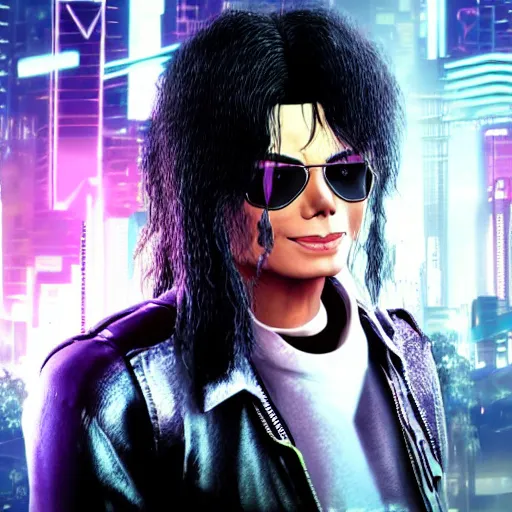 Prompt: Michael Jackson in Cyberpunk 2077, videogame still shot